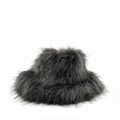 Sombrero bucket de piel sintética gris oscuro con felpa larga y suave para invierno - gris oscuro