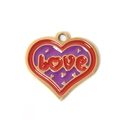 Goldener Herzanhänger mit rotem Love-Schriftzug und lila Emaille für DIY-Schmuck - Lila Liebe Herz