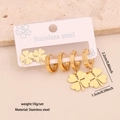 Golden stainless steel clover earring set with detailed size and weight markings - 5# Ginkgo Leaf