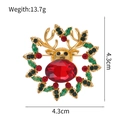 Golden Christmas reindeer brooch with red gemstone and colorful wreath on white background - Wreath Reindeer (C367-A)