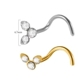 Three-stone cluster nose studs in gold and silver finish with 4.7mm rhinestone design - Steel Color Cat/Clover With Zirconia / 0.8x7mm