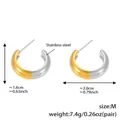 Two-tone C-shape geometric hoop earrings in polished gold and silver stainless steel - Two-tone Style Size M (F1118)