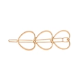 Pale gold minimalist hair clip featuring three hollow heart shapes in alloy metal - Gold (C3314)