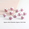8mm white ceramic beads with pink flower patterns and 3mm hole for DIY jewelry making - 8mm Pink Floral