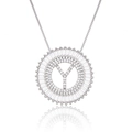 Silver-plated round pendant necklace with letter Y and micro-paved cubic zirconia - Silver/Letter Y