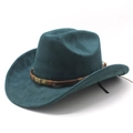 Cappello da cowboy verde scuro in feltro con fibbia a teschio e cinturino intrecciato - M (56-59cm) / Verde Pavone