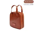 Beauty case marrone moka in pelle PU con manico e doppia cerniera, misura 17,5x8,5x19cm - Marrone Mocha