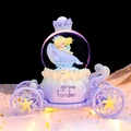 Blue ocean carriage musical crystal ball with whale and crown girl figurines - MK Medium 80 Snowfall + Color Light / 2059 Purple