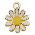 DIY daisy flower charm with white petals and yellow center in gold metal finish - 1pc White Enamel Round Small Daisy