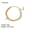 Golden stainless steel Cuban chain bracelet featuring baguette cut zircon accents - Gold Baguette Zirconia Splicing Style (YYB023058)