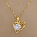 Macro view of gold heart pendant with zircon stone and filigree on O-chain necklace - Gold Heart Necklace (F232)