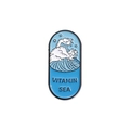 Vitamin Sea enamel lapel pin in capsule shape with blue wave illustration and text - Vitamin Sea Capsule Style (QHXZ1203)