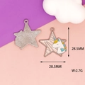 Detail view of star-shaped enamel unicorn pendant with 28.5mm size and weight specs - Style 19