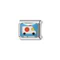Italian charm link with ambulance enamel design on stainless steel base for DIY jewelry - Blue Ambulance Style (Y64)