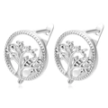 Detailed view of silver hoop earrings featuring a hollow Tree of Life design and bead edges - Silver Tree of Life (Style 7)