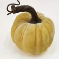 Ginger yellow velvet pumpkin decor with realistic twisted stem for festive harvest theme - 10cm / Champagne Gold