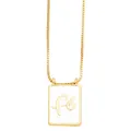 Gold rectangular pendant necklace with white enamel inlay and Fe faith carving - Letter A