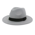 Classic gray wool fedora hat with wide brim and black ribbon band for men and women - M (56-58cm) / Light Grey