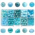 Blue mixed crystal beads DIY set in a 10-compartment box for jewelry making - 200Pcs/Box / Lake Blue Series