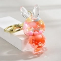 Cute acrylic rabbit keychain with pink and orange liquid quicksand beads and gold ring - Gradient Rope + Colorful Bead Milk Tea Cup / Rabbit Single Clip [Pink]