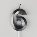 Metallic matte black number 6 birthday candle with a white stick for cake topper - Number 6 / Black and Gray