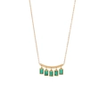 Golden necklace featuring a curved bar with five emerald green rectangular glass pendants - 3# Green