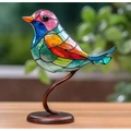 Colorful mosaic glass bird ornament with dark metal stand and artistic branch base - 1 Bird Ornament / Metal
