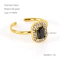 Anello regolabile in acciaio inossidabile placcato oro 18K con zircone nero e pavé - Rettangolo Nero (ZR592G-03)
