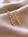 Boucles d'oreilles feuilles dorées avec cristaux et perles sur soie champagne - 15# Clou d'oreille en argent-Éco-Style Zircon Épi de Blé Doré