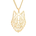 Golden hollow wolf head pendant with Cuban chain in polished stainless steel - Gold With Curb Chain