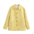 Chaqueta de ante amarilla con cuello de solapa, bolsillos utilitarios y cierre de botones - XS / Amarillo
