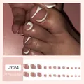 French style nude pink press-on toenails with white tips set of 24 pieces - JY064 Geometric French