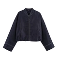 Giacca bomber in denim blu scuro con cuciture a contrasto e zip in un taglio ampio - XS / Blu scuro