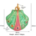 Green and pink enamel scallop shell charm with colorful gemstones in gold plating - Multicolor Rhinestone Shell