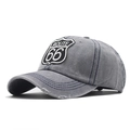 Adjustable gray washed denim baseball cap with Route 66 embroidery and distressed brim - One Size(Adjustable) / Gray