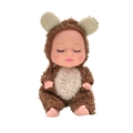 Sleeping baby doll in brown plush animal costume with white fur details - B2 Brown Bear