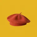 Classic kids knit beret in rust red color, minimalist autumn winter hat for boys and girls - One Size (3-30 Months Elastic) / Red