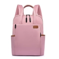 Mochila rosa de tela Oxford para mujer con detalles en cuero para viaje o escuela - Rosa