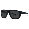 Classic men's polarized sunglasses with matte black frames and blue non-slip temple grips - Black Gray Frame Blue Leg