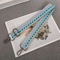 Adjustable colorful woven bag strap with blue and purple geometric pixel patterns - Light Green Purple + Gunmetal Hook
