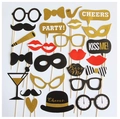 Glittering gold and black photo booth props set for Halloween and birthday parties - 26pcs Gold Glitter Celebration Theme