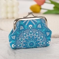 Blue mandala pattern coin purse with silver metal clasp closure for women and kids - 3009-1# Blue Mandala