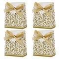 Elegant gold scroll pattern wedding favor boxes with satin ribbons set of four - Gold