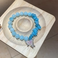 Handmade beaded bracelet with blue crystals, irregular stones and silver butterfly charm - Butterfly Rhinestone Aquamarine Beaded Bracelet
