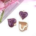 Pendentifs en forme de cœur dorés avec paillettes violettes pour bijoux DIY - Violet
