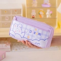 Lavender purple plaid pencil case with cute cartoon bunny and Dream print design - Purple Rabbit
