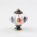Pumpkin ceramic cabinet knob with orange floral patterns and bronze vintage metal base - TCL368/Orange Flower Blue Leaf