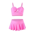 Girls' bright pink two-piece swimsuit featuring bow detail and pleated skirt - 104 / Pink
