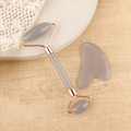 Grey resin facial massage kit with dual head roller and heart shape gua sha tool - Resin Roller + Transparent Gray Gua Sha Board