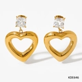 Boucles d'oreilles cœur doré avec clou en zircon carré et finition en métal poli - Or Zircon Blanc (KDE646)